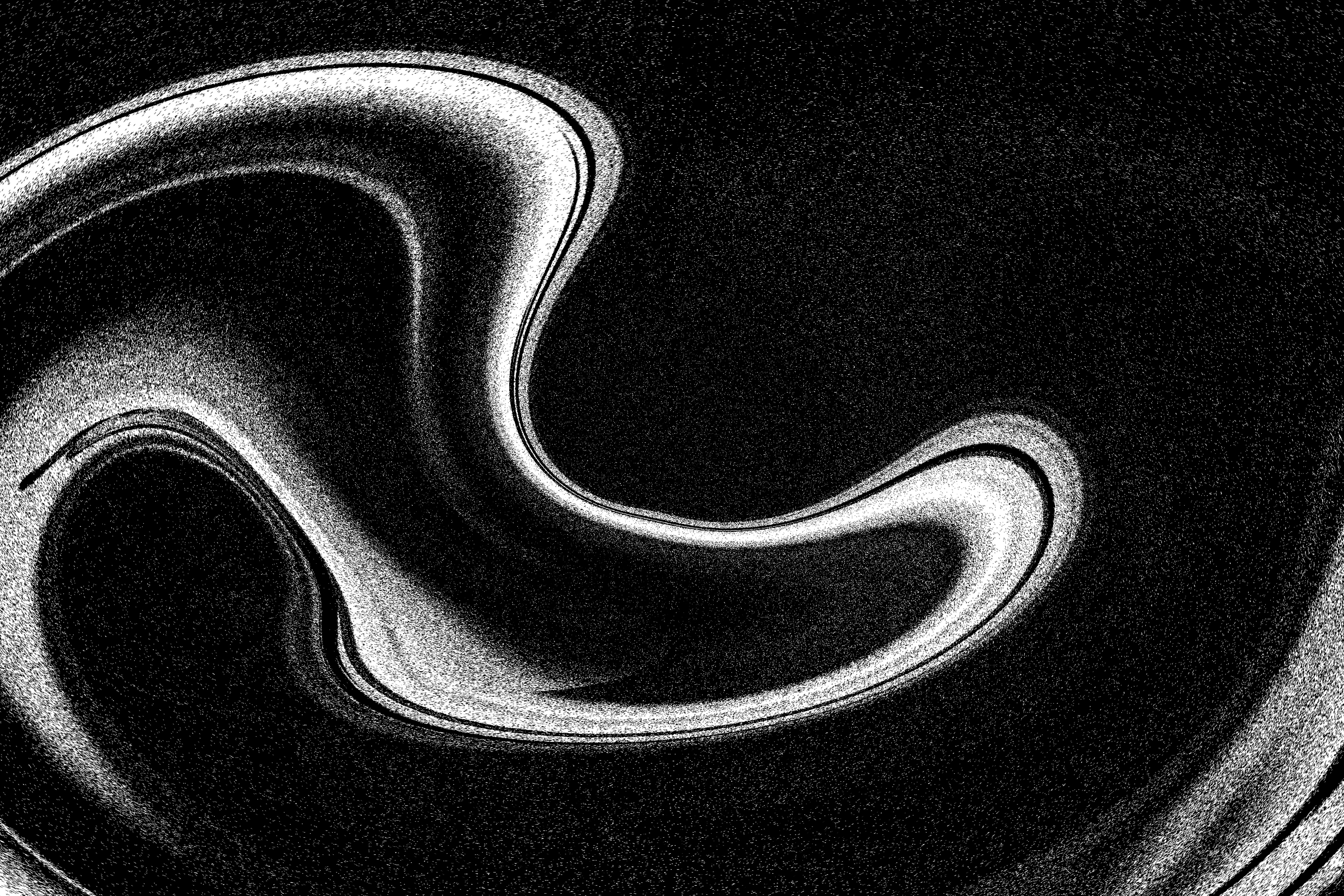 Abstract black and white swirl pattern with a grainy texture